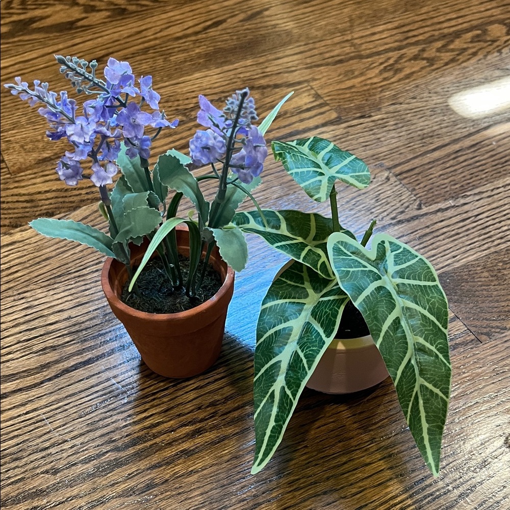Artificial Lavender And Faux Green Leaf Plant Decor Bundle Of 2